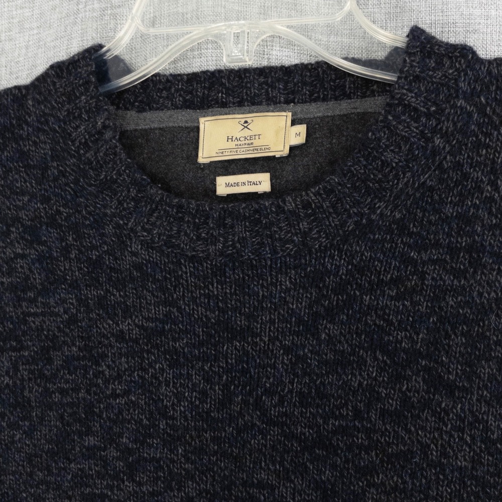 Hackett London Mayfair Men's M Cashmere Sweater Charcoal Grey Elbow Patch Italy